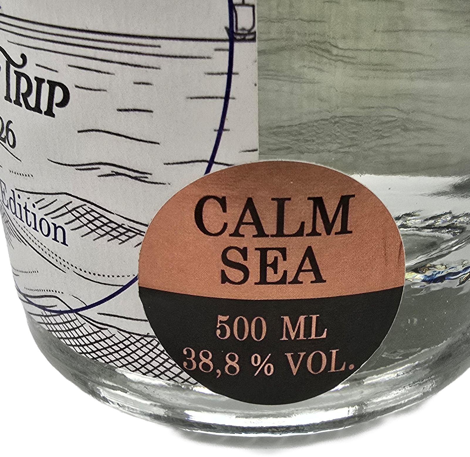 Budded label, Calm sea, Gin bottle, 500 ml, 38,8% vol