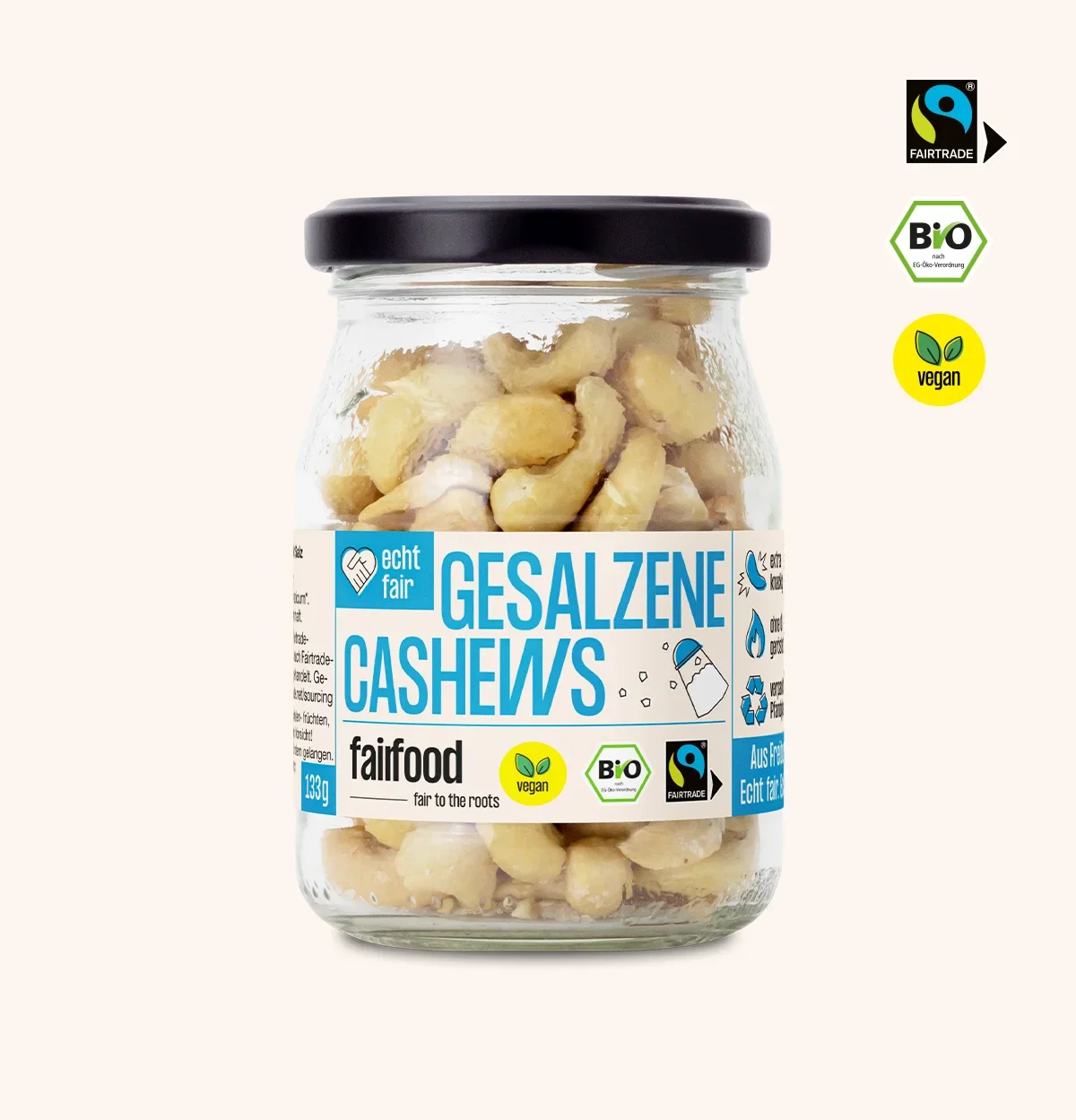 gesalzene Cashews im Pfandglas