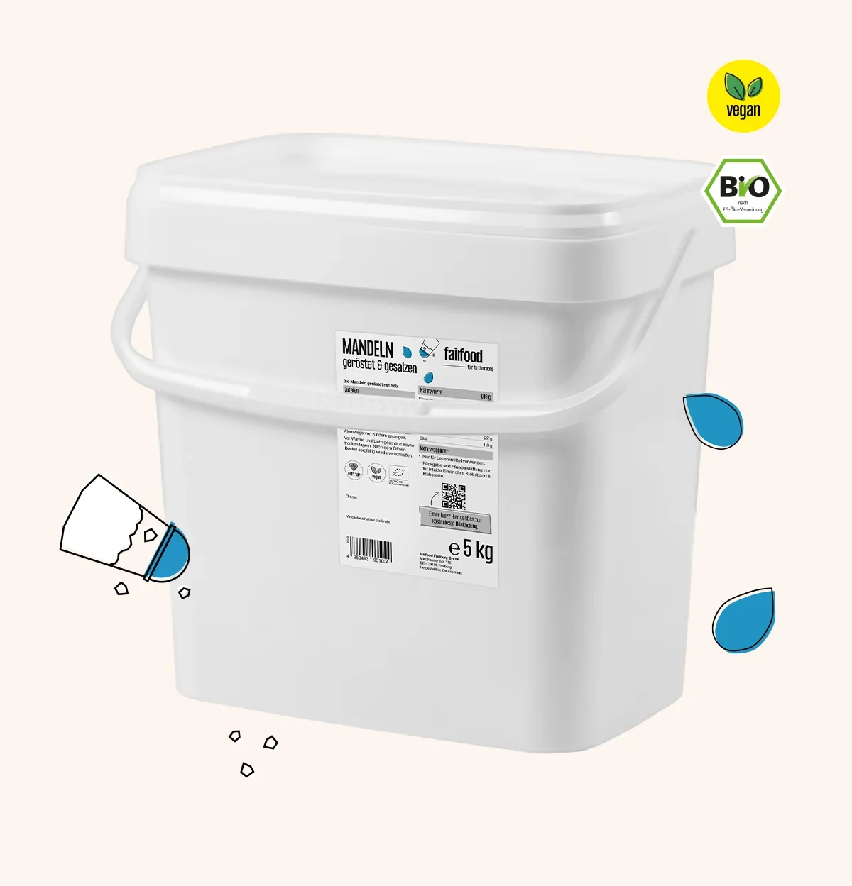 Bio Mandeln geröstet & gesalzen 5kg grosser Pfandeimer gesalzene Mandeln