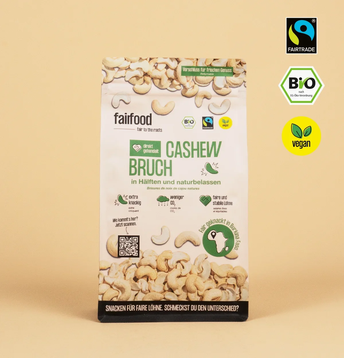 Bio Cashewbruch Hälften naturbelassen Fairtrade 600g