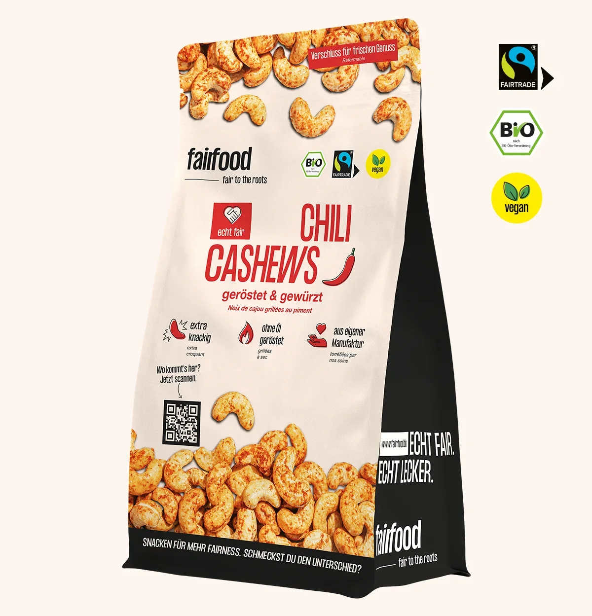 Bio Cashews Chili & Paprika Fairtrade 500g grosser Beutel Chili Cashews
