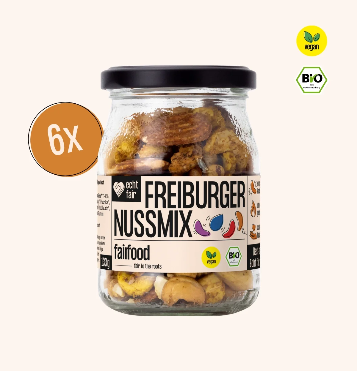 6x Pfandglas Freiburger Nussmix