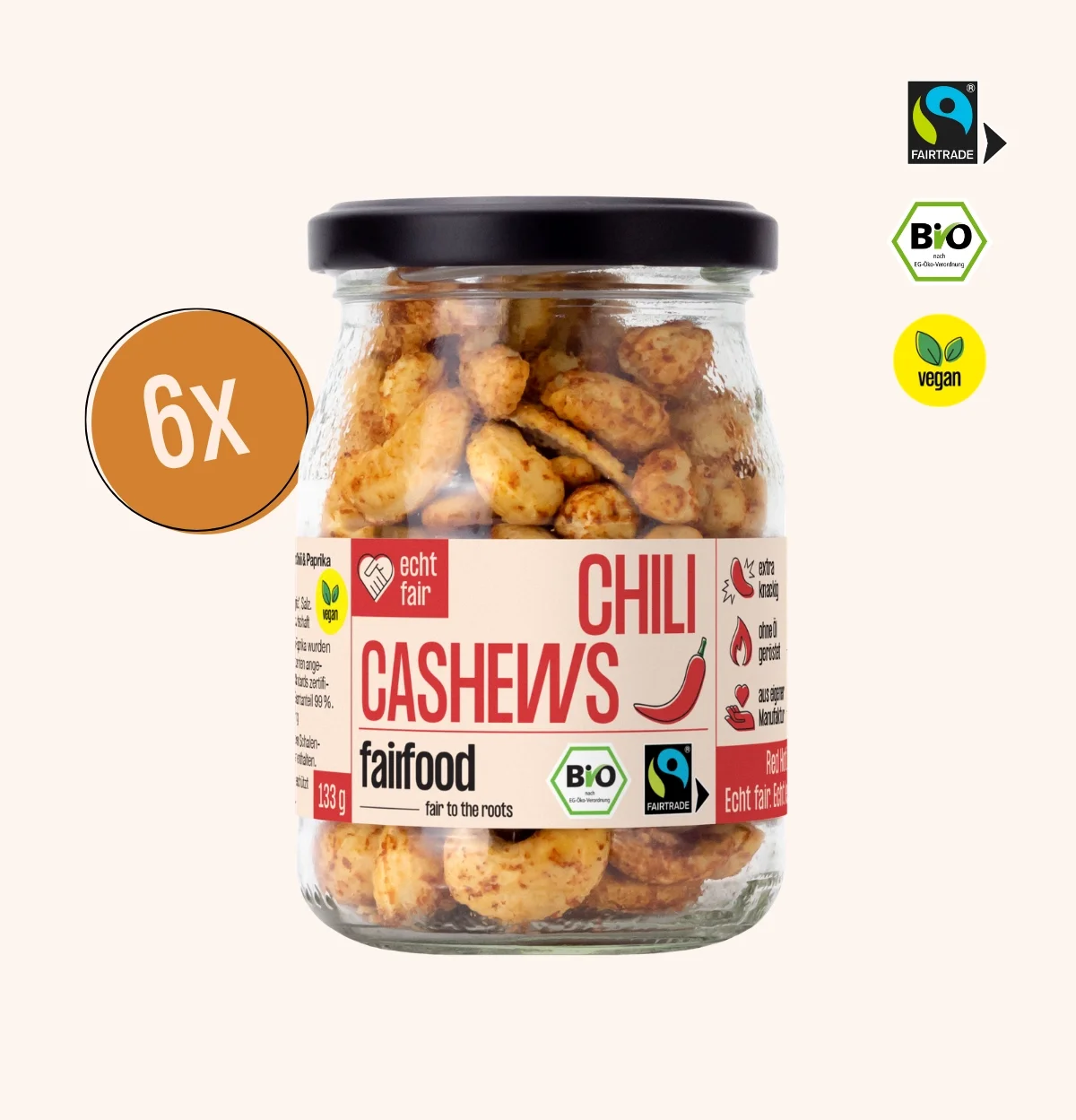 6x Pfandglas Chili Cashews