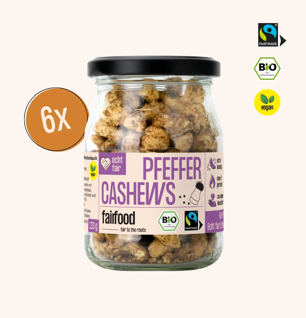 6x Pfandglas Pfeffer Cashews