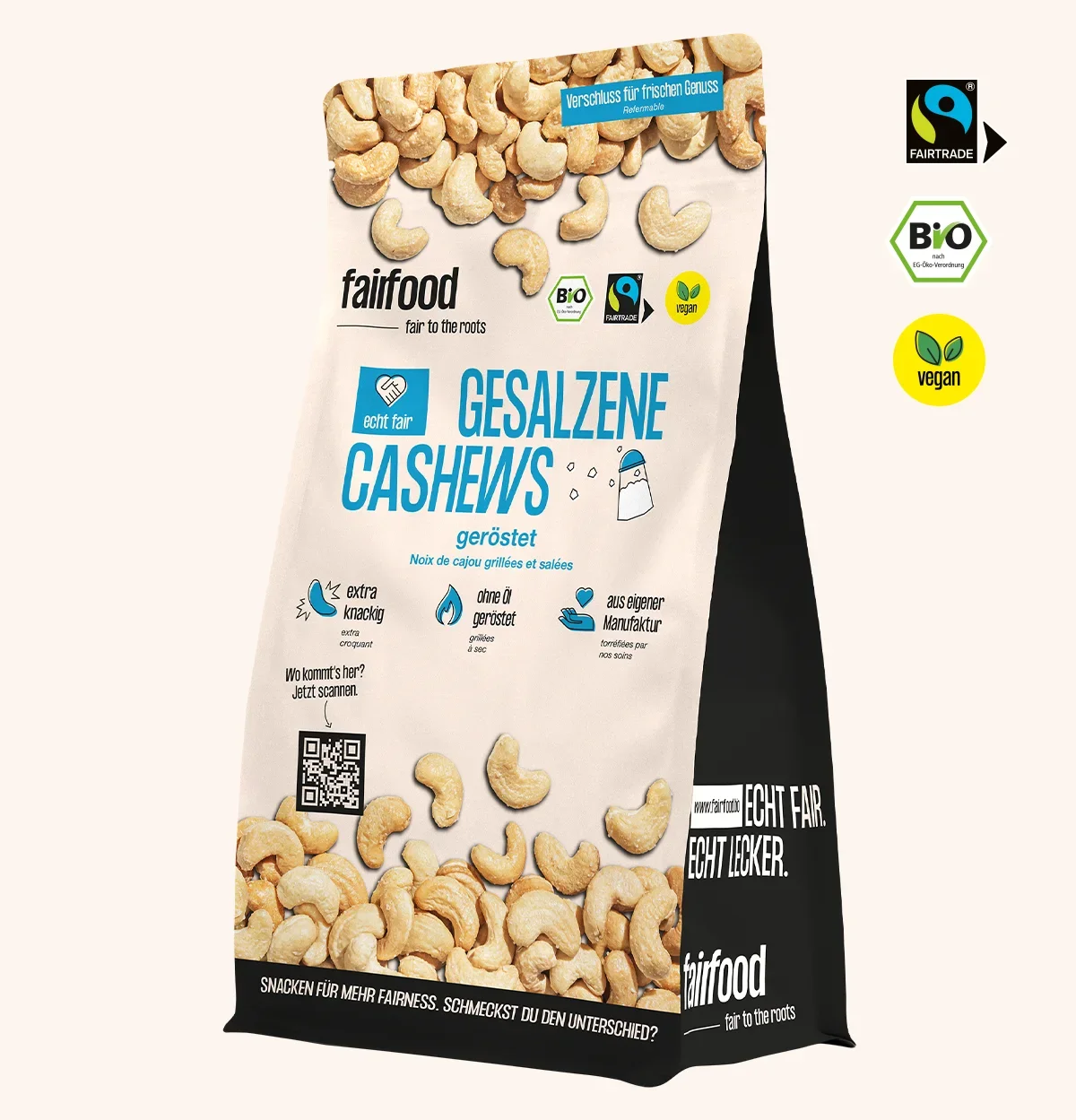 grosser Beutel gesalzene Cashews