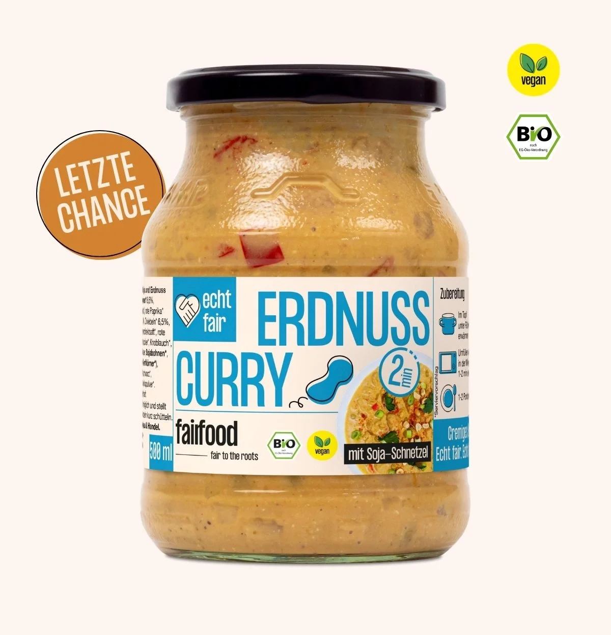 Pfandglas mit Fertiggericht Erdnuss Curry