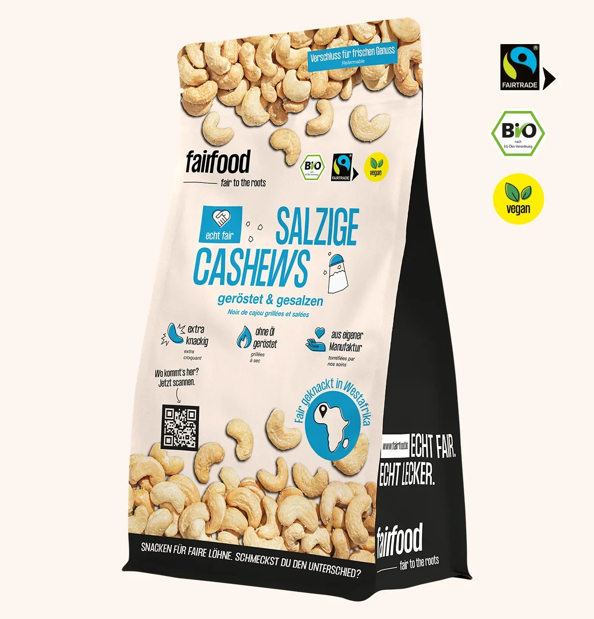 grosser Beutel gesalzene Cashews