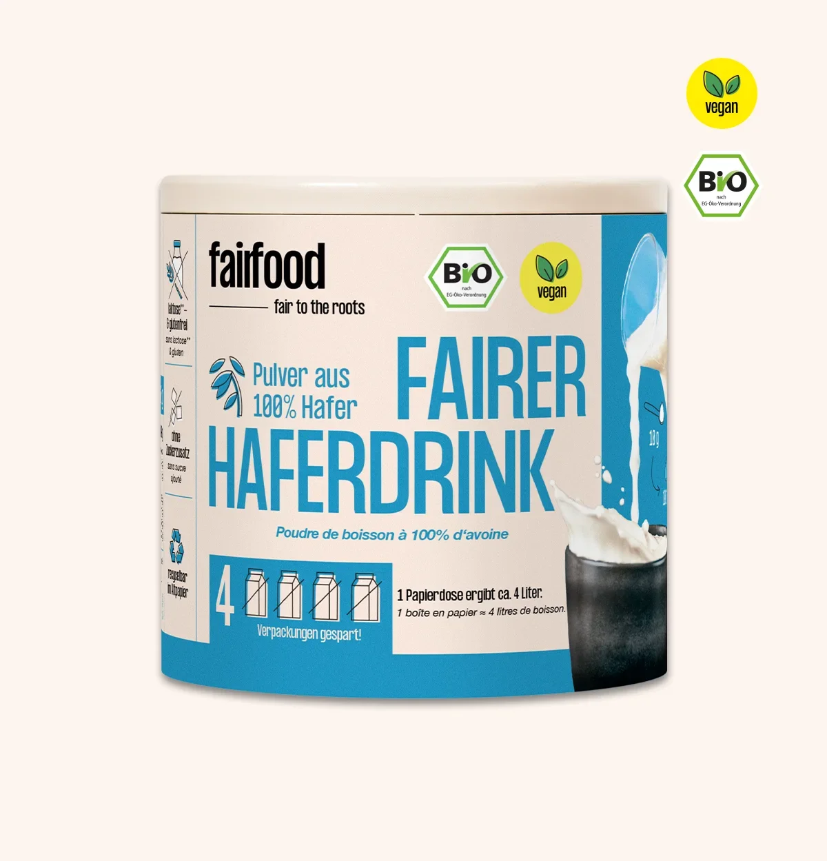Haferdrinkpulver in Papierdose