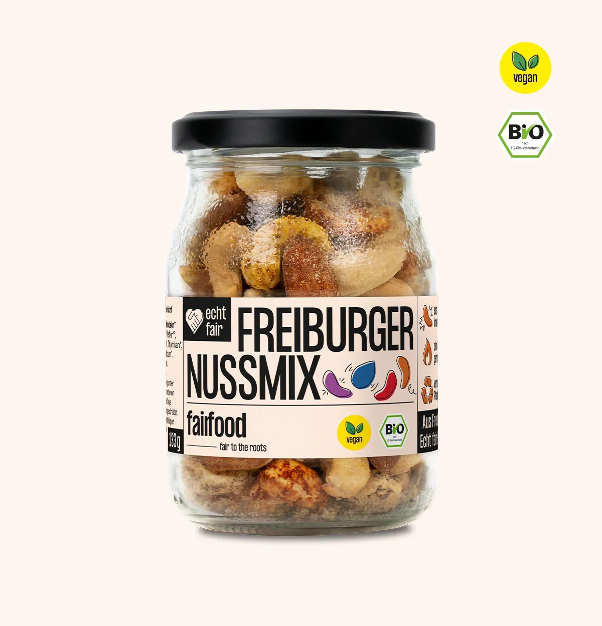 Bio Freiburger Nussmix geröstet & gewürzt 133g Pfandglas Freiburger Nussmix