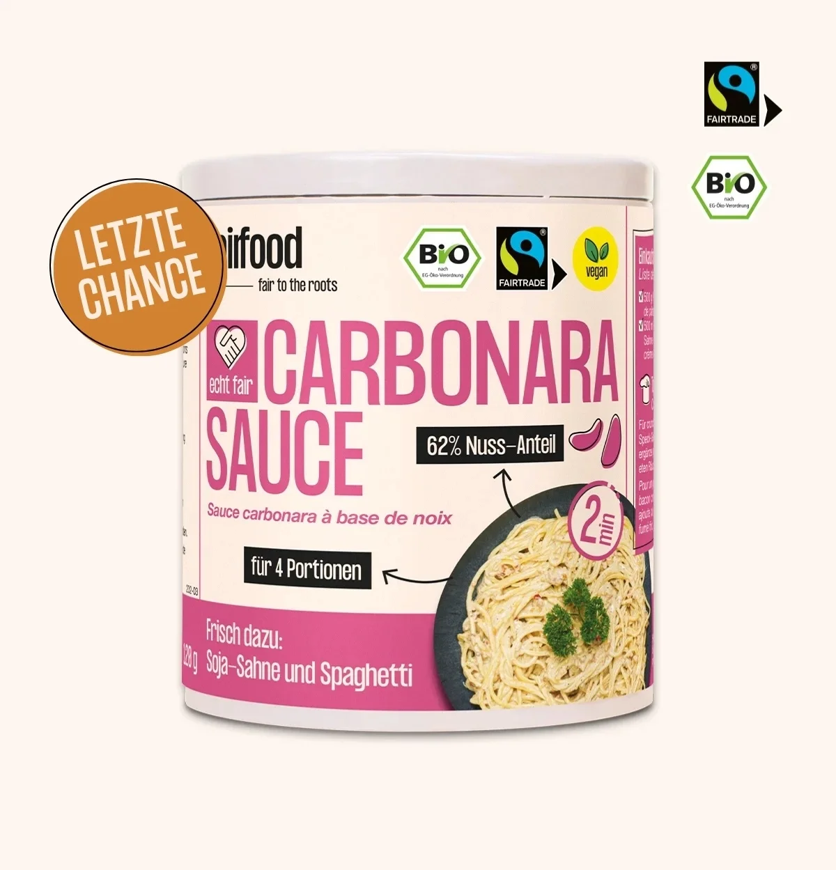 Nuss Carbonara Sauce in Papierdose letzte Chance