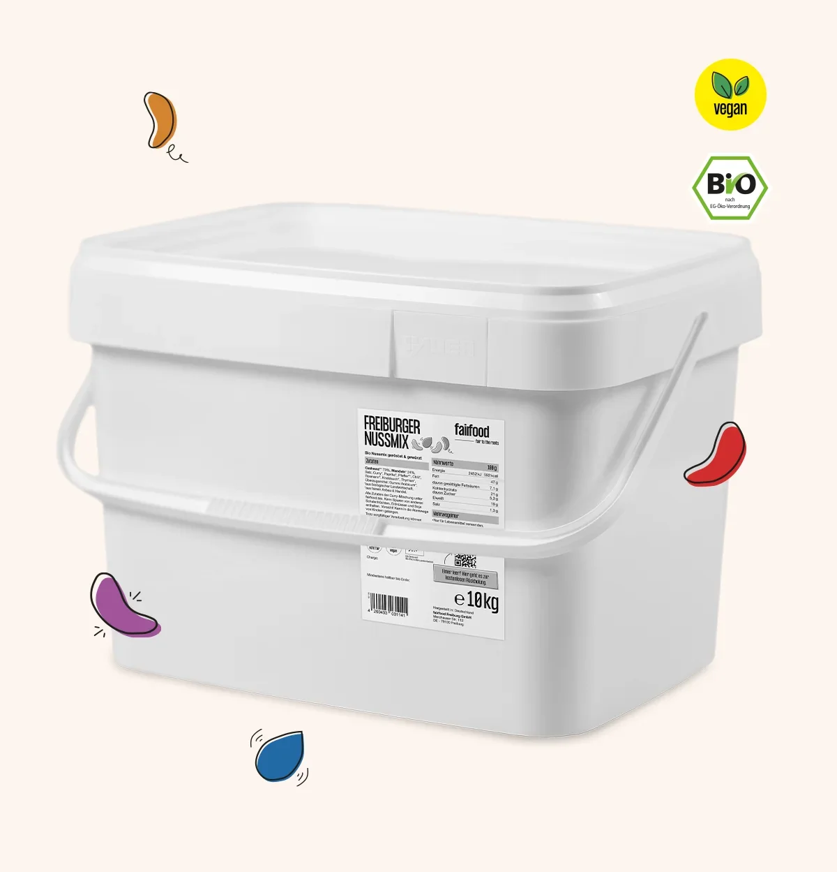 Bio Freiburger Nussmix geröstet & gewürzt 10kg grosser Pfandeimer Freiburger Nussmix