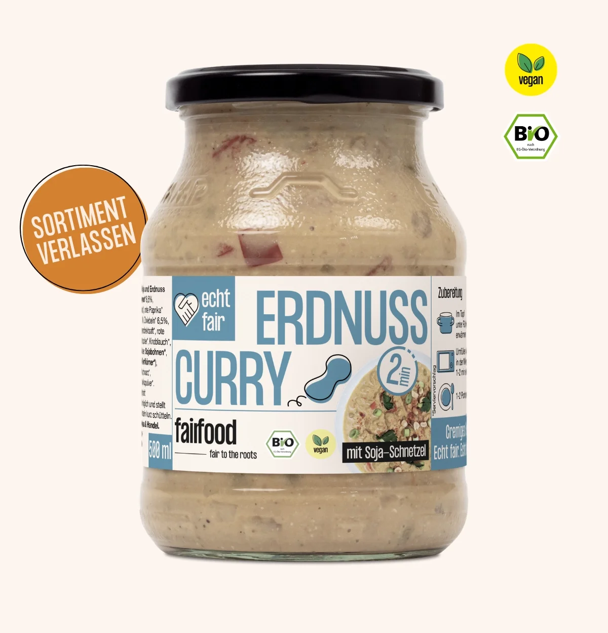 Ausgelistet Pfandglas mit Fertiggericht Erdnuss Curry