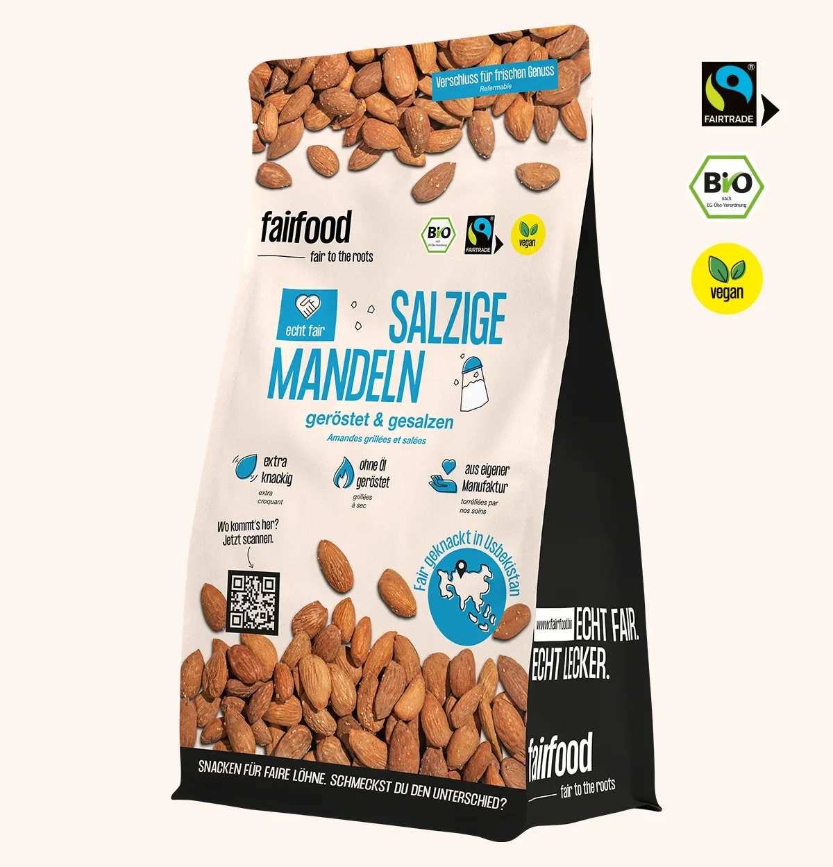 grosser Beutel gesalzene Mandeln