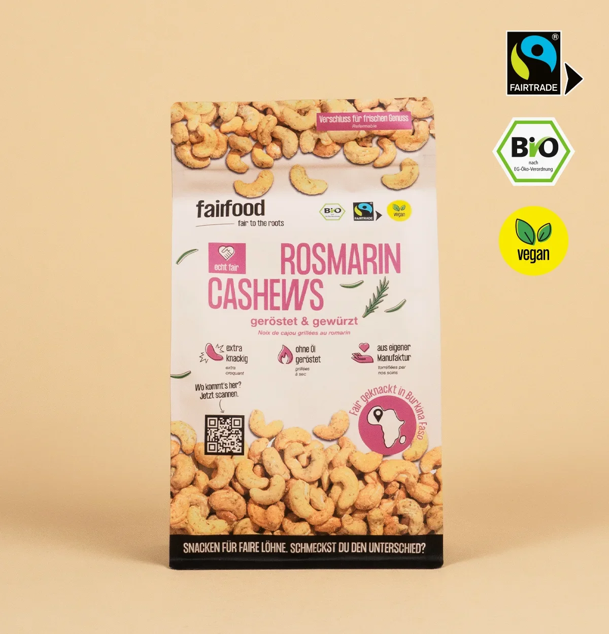 großer Beutel mit Rosmarin Cashews