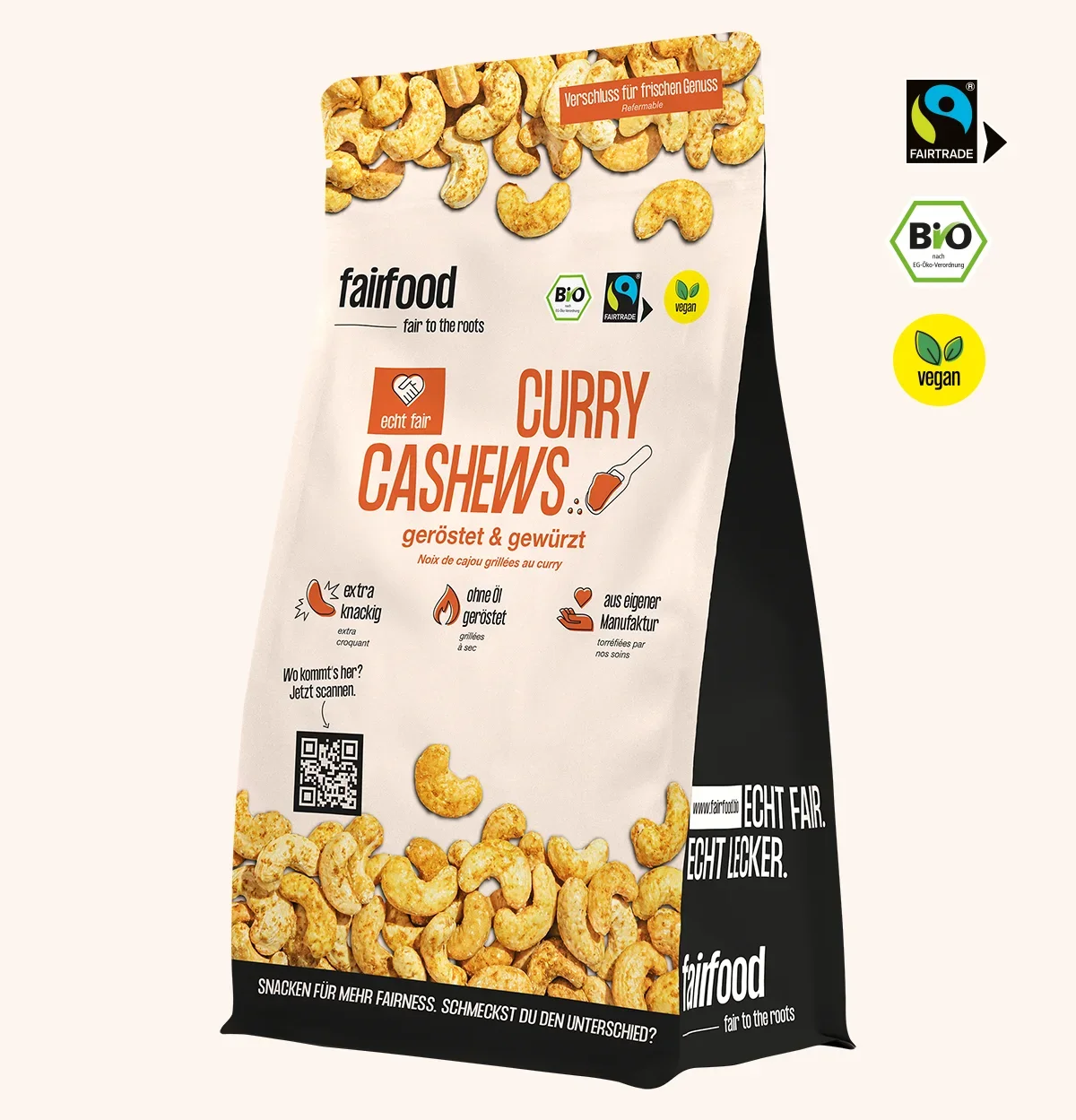 Bio Cashews Curry Fairtrade 500g grosser Beutel Curry Cashews