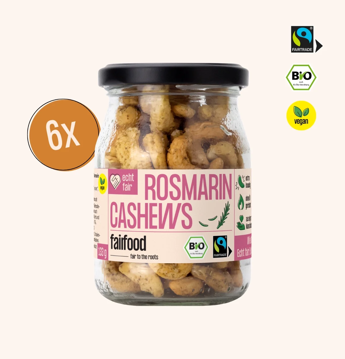6x Rosmarin Cashews im Pfandglas