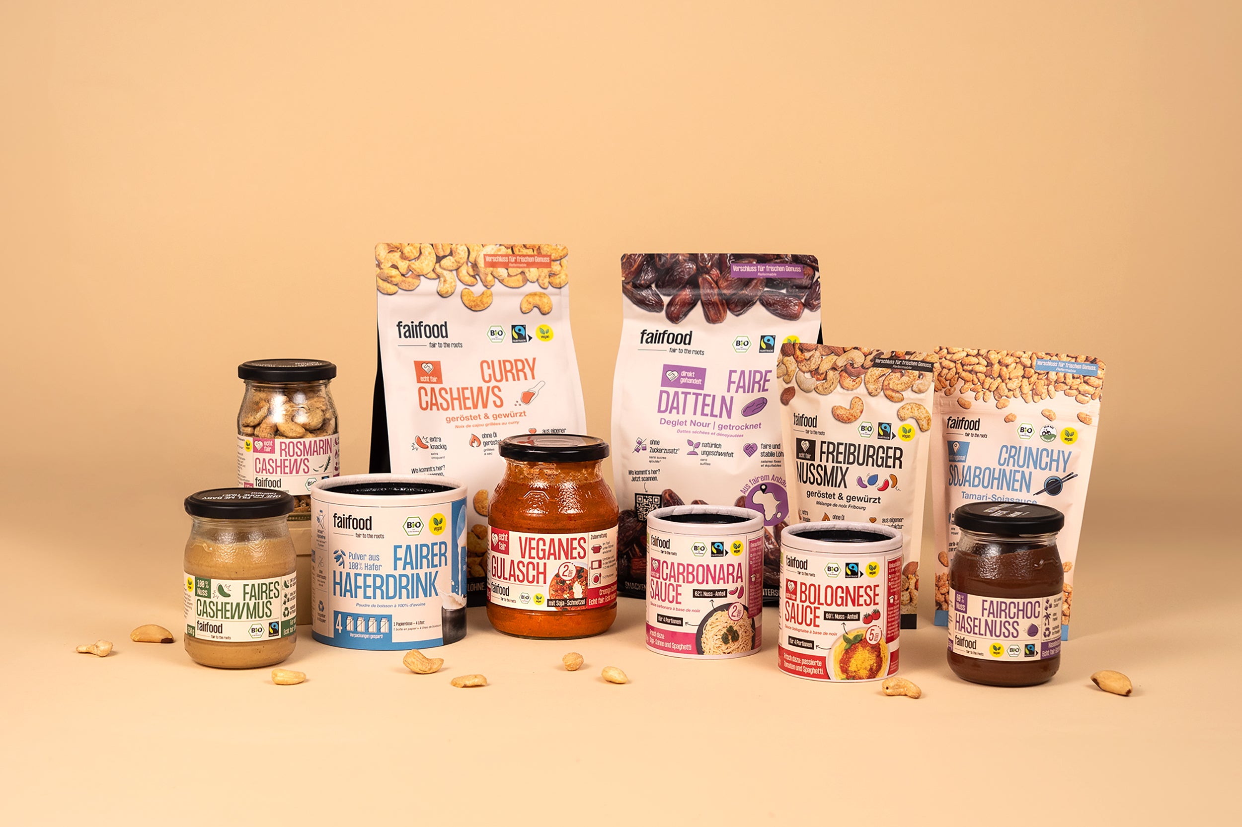 viele fairfood Produkte in unterschiedlichen Gebinden