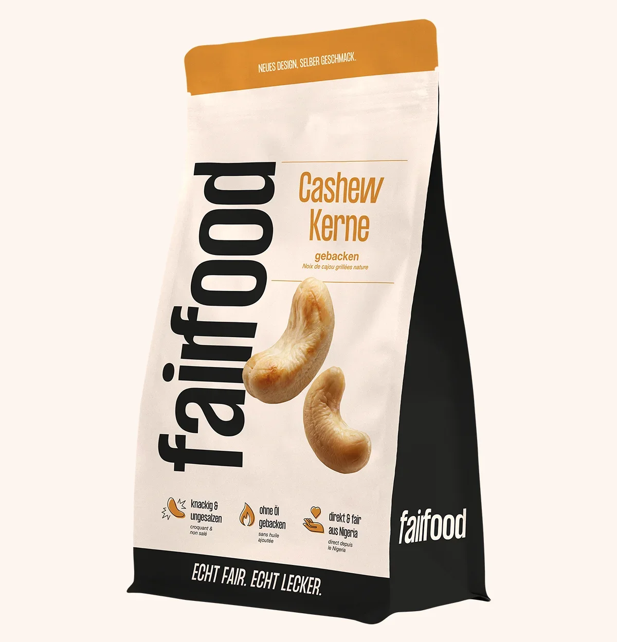 Gebackene Cashews im großen Beutel