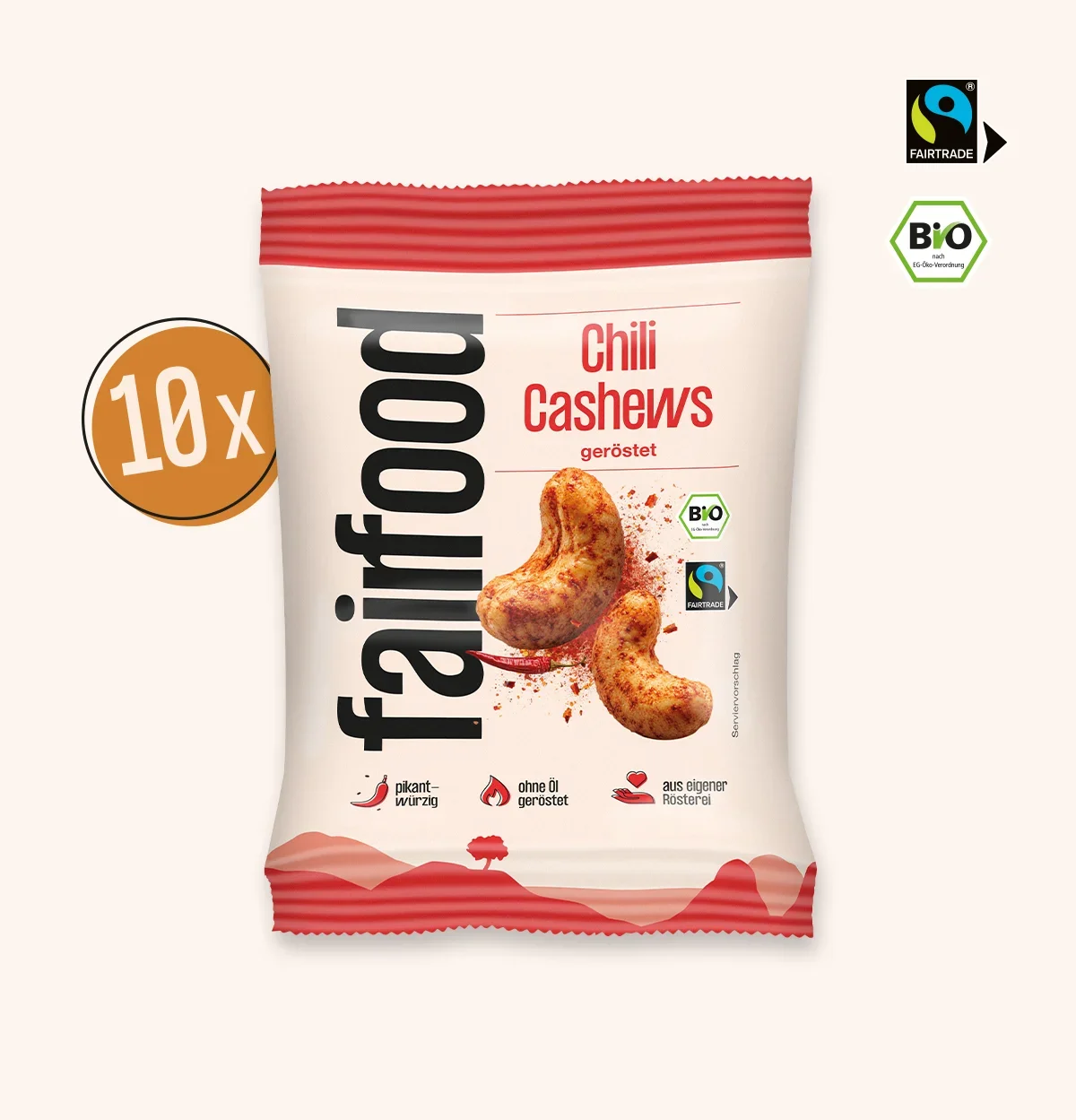 Chili Cashews im kleinen Beutel
