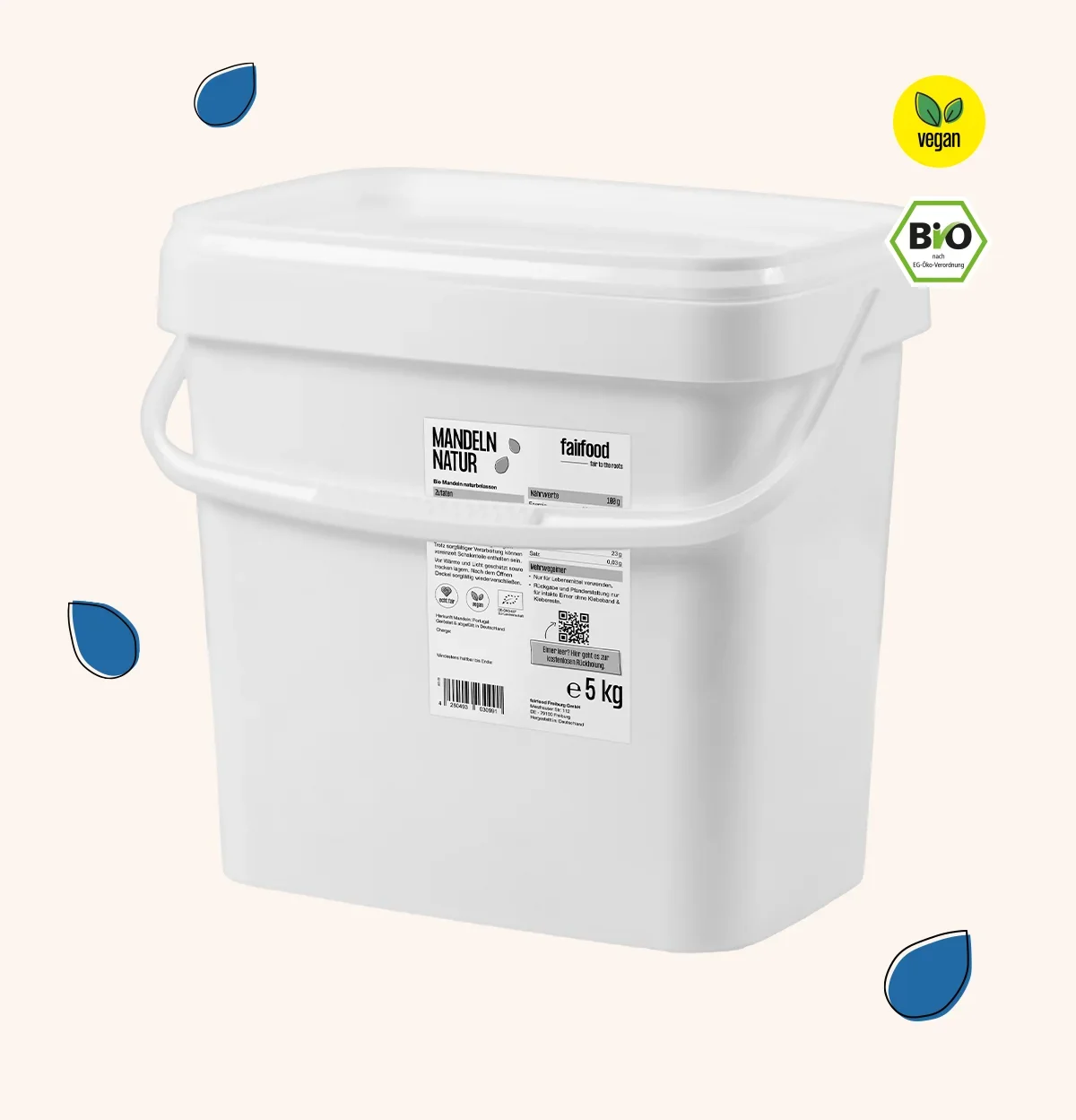 grosser Pfandeimer mit naturbelassenen Mandeln