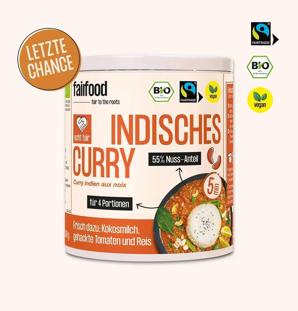 Indisches Nuss Curry Sauce in Papierdose letzte Chance