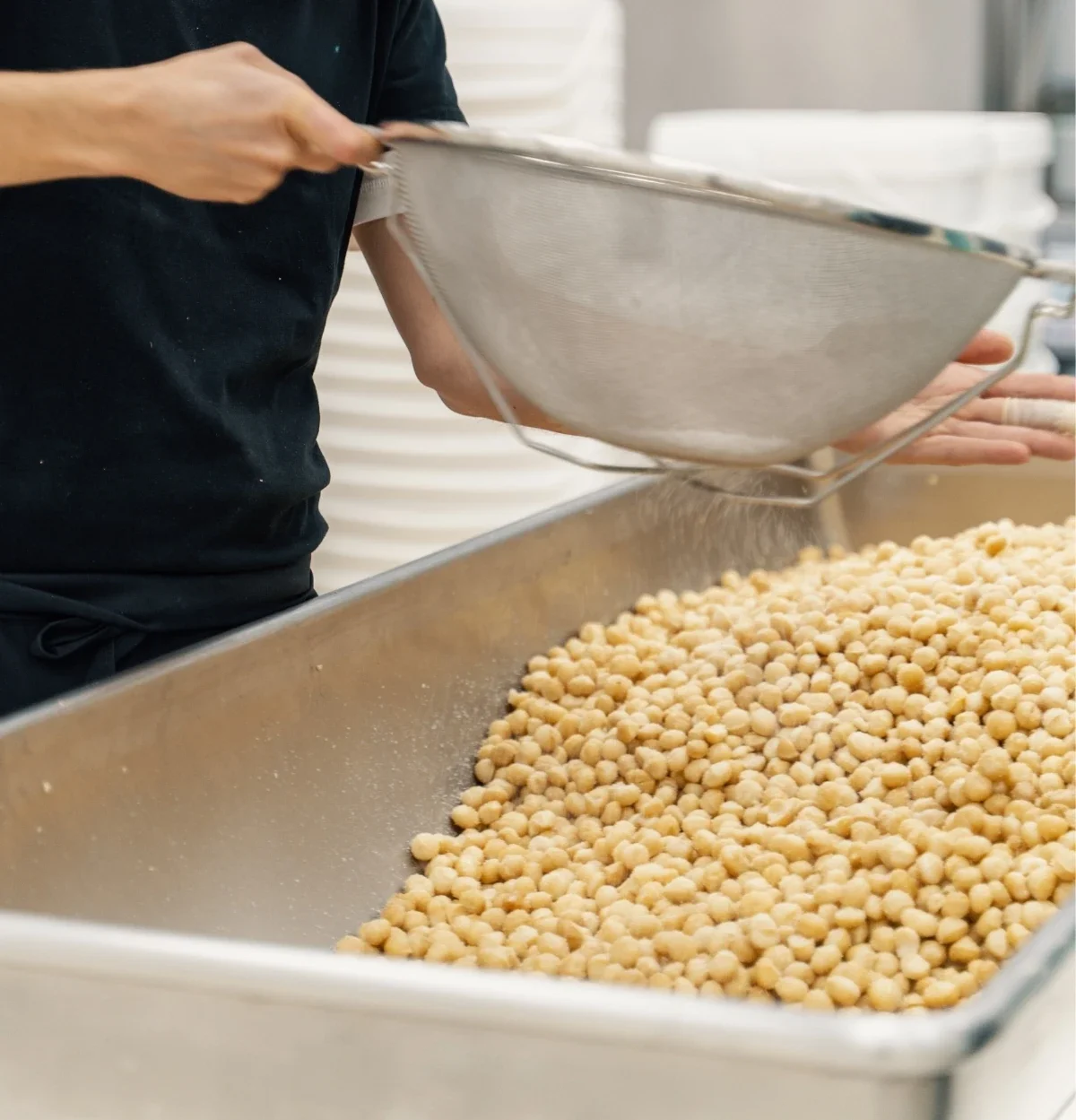 Macadamia werden von Person mit Salz bestreut