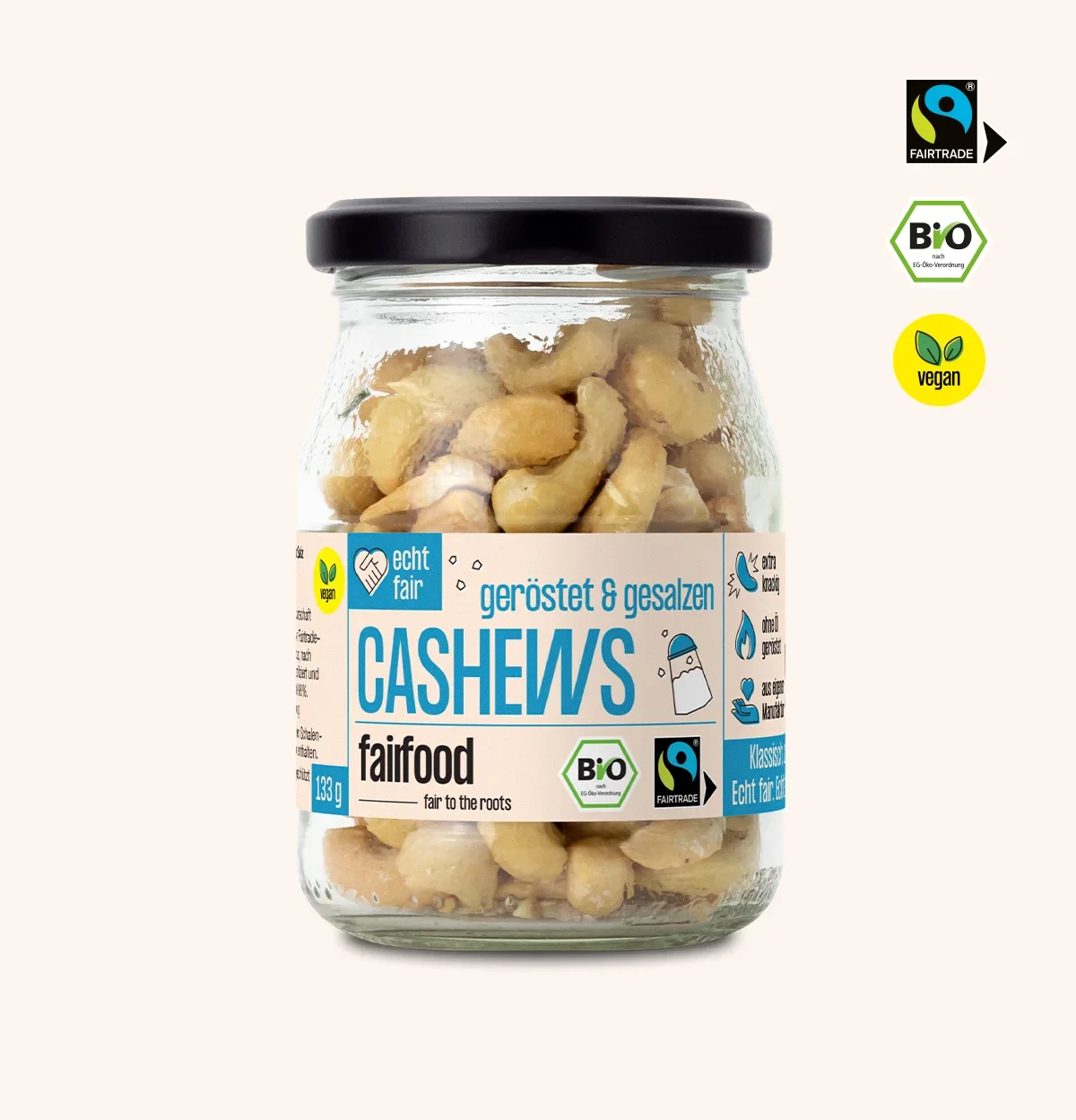 gesalzene Cashews im Pfandglas