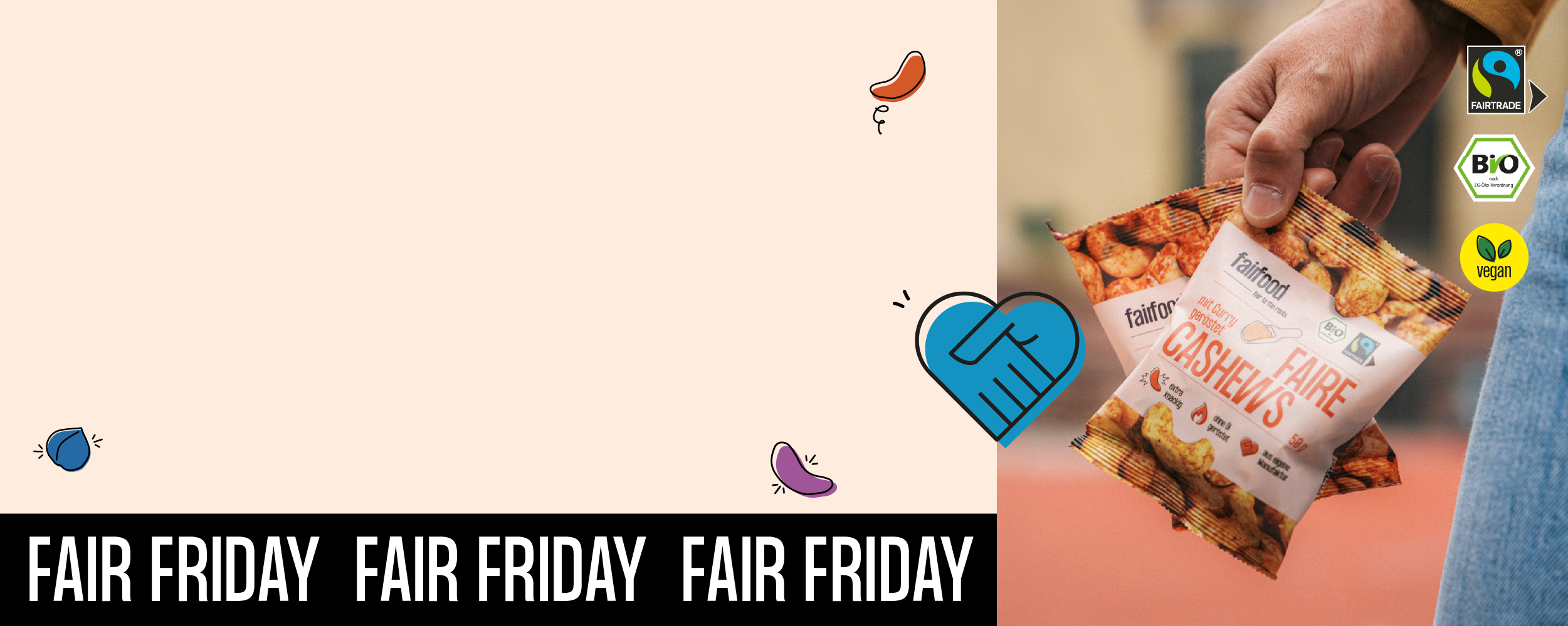Fair Friday mit 2 Snackbags die in einer Hand gehalten werden
