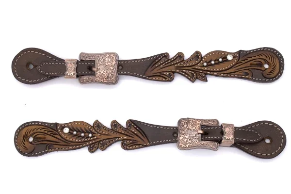 Vintage Western Sporenriemen mit verzierten kupferfarbenen Schnallen Vintage Western Sporenriemen mit verzierten kupferfarbenen Schnallen