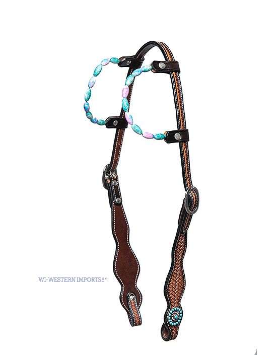 Westerntrense Zweiohr Gemstones türkis-rosa BASKET TOOLED TWO-EAR WITH TURQUOIS GEMSTONES