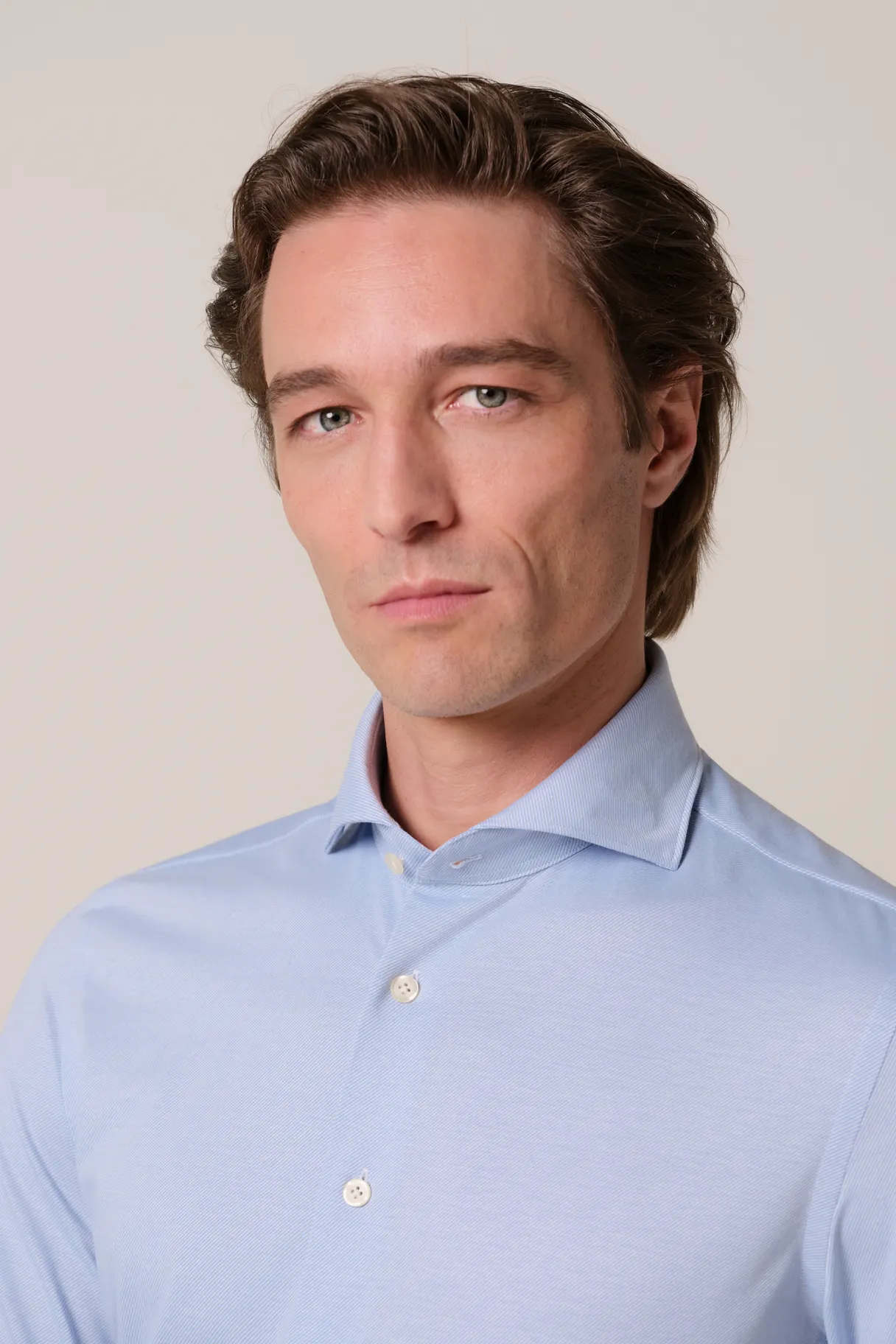 PROFUOMO PPXH30022F Blauw twill Japanese knitted shirt