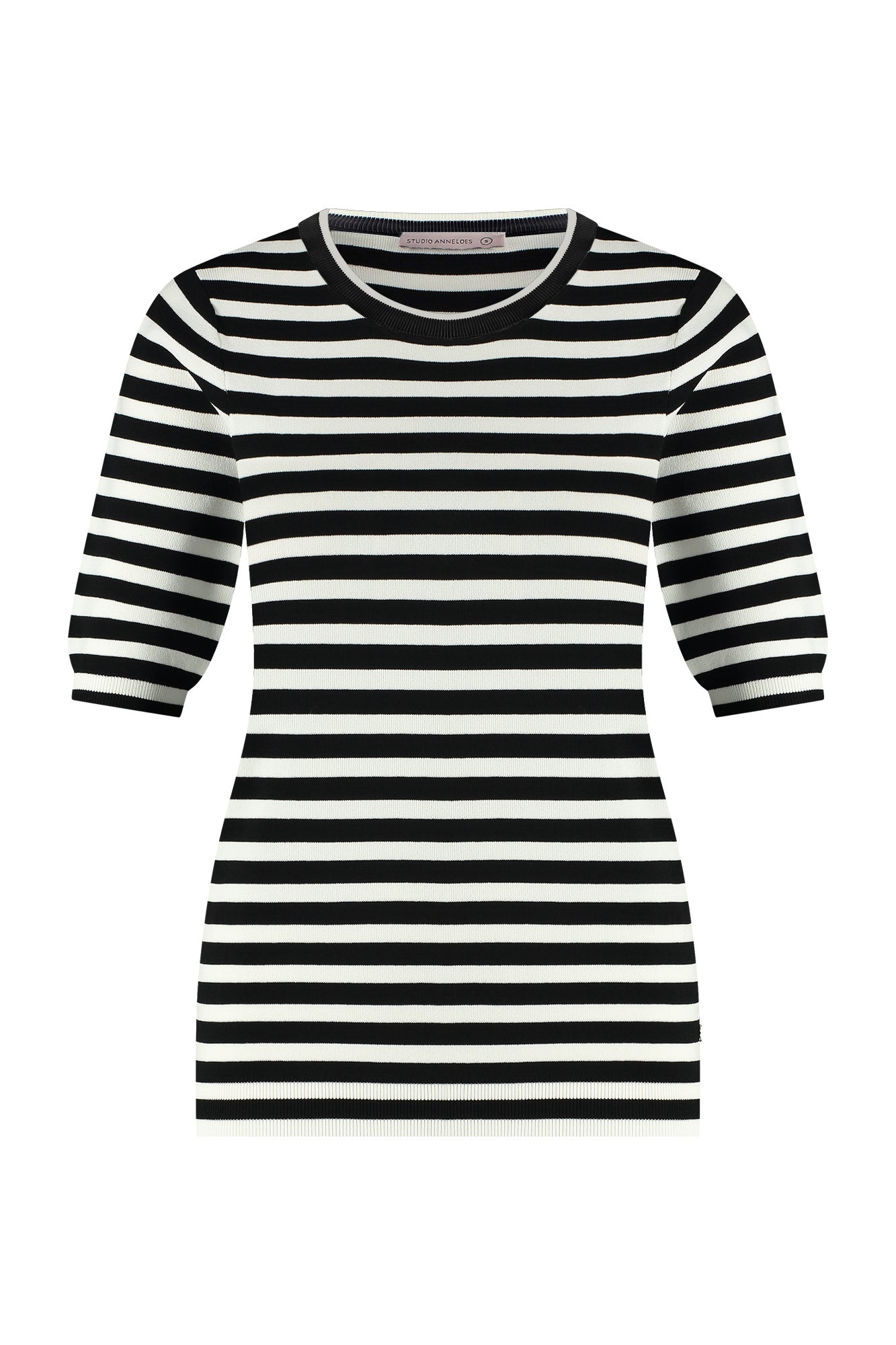 Studio Anneloes 91510 Luna stripe short slv pullover - offwhite/black