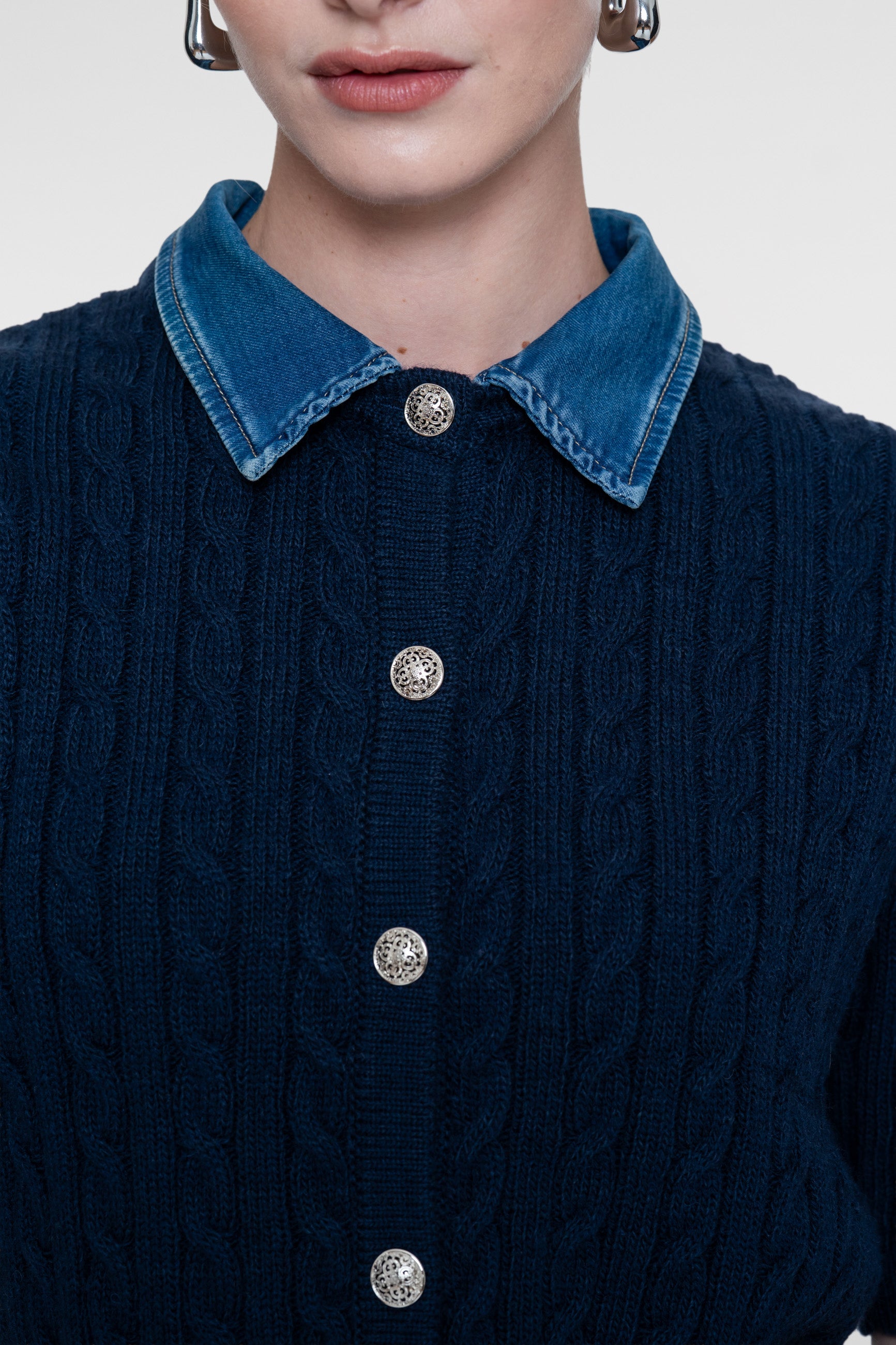 GEISHA 64507-10 CARDIGAN MET DENIM KRAAG-navy/denim