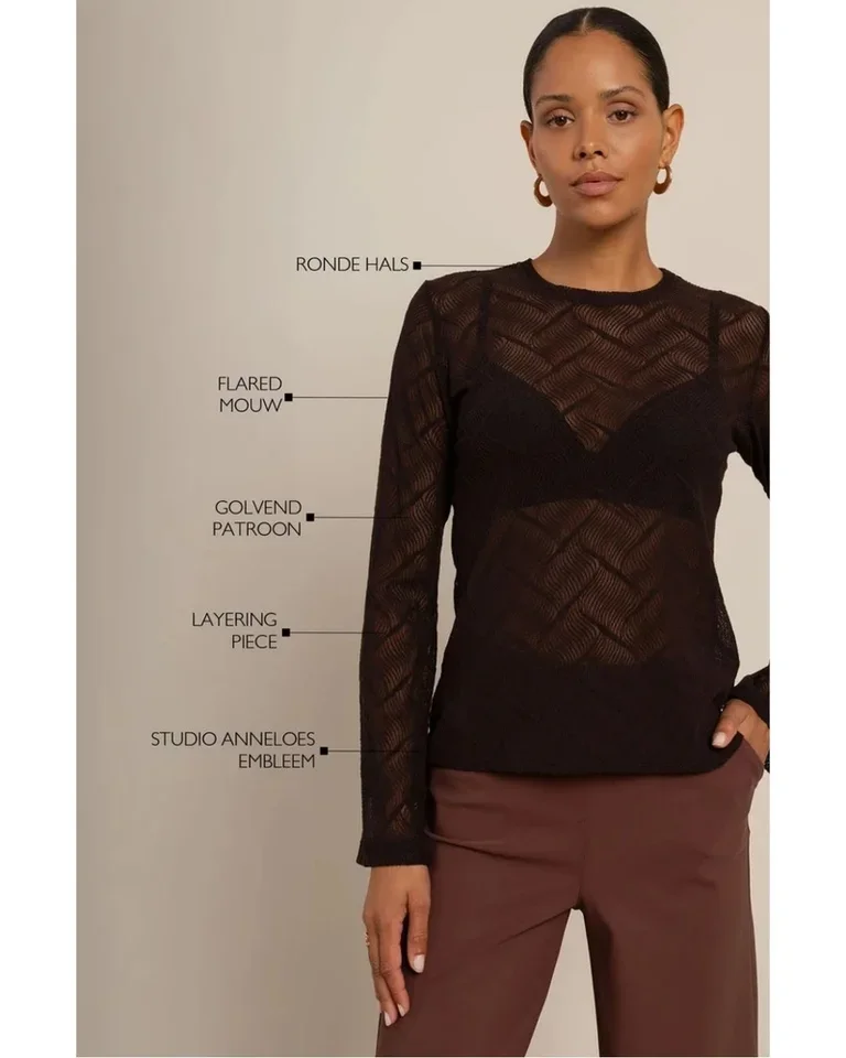 STUDIO ANNELOES 14111 Reagan flaire lace top-espresso