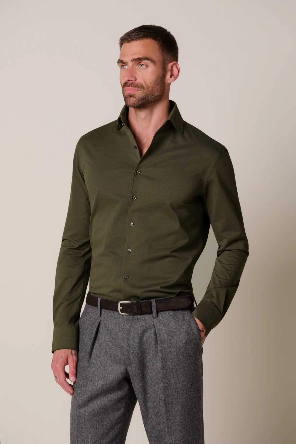 PROFUOMO PPXH30023B Army one piece Japanese knitted shirt