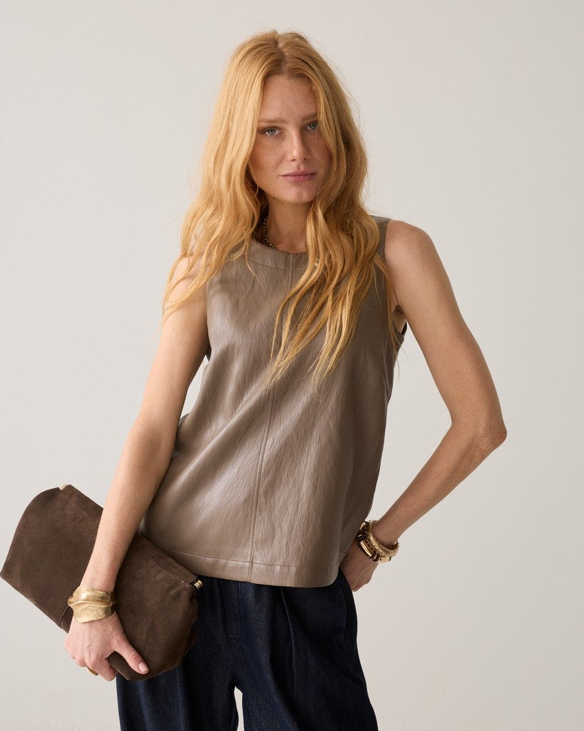 Summum 2s3557-12526 Top van faux leather - light taupe