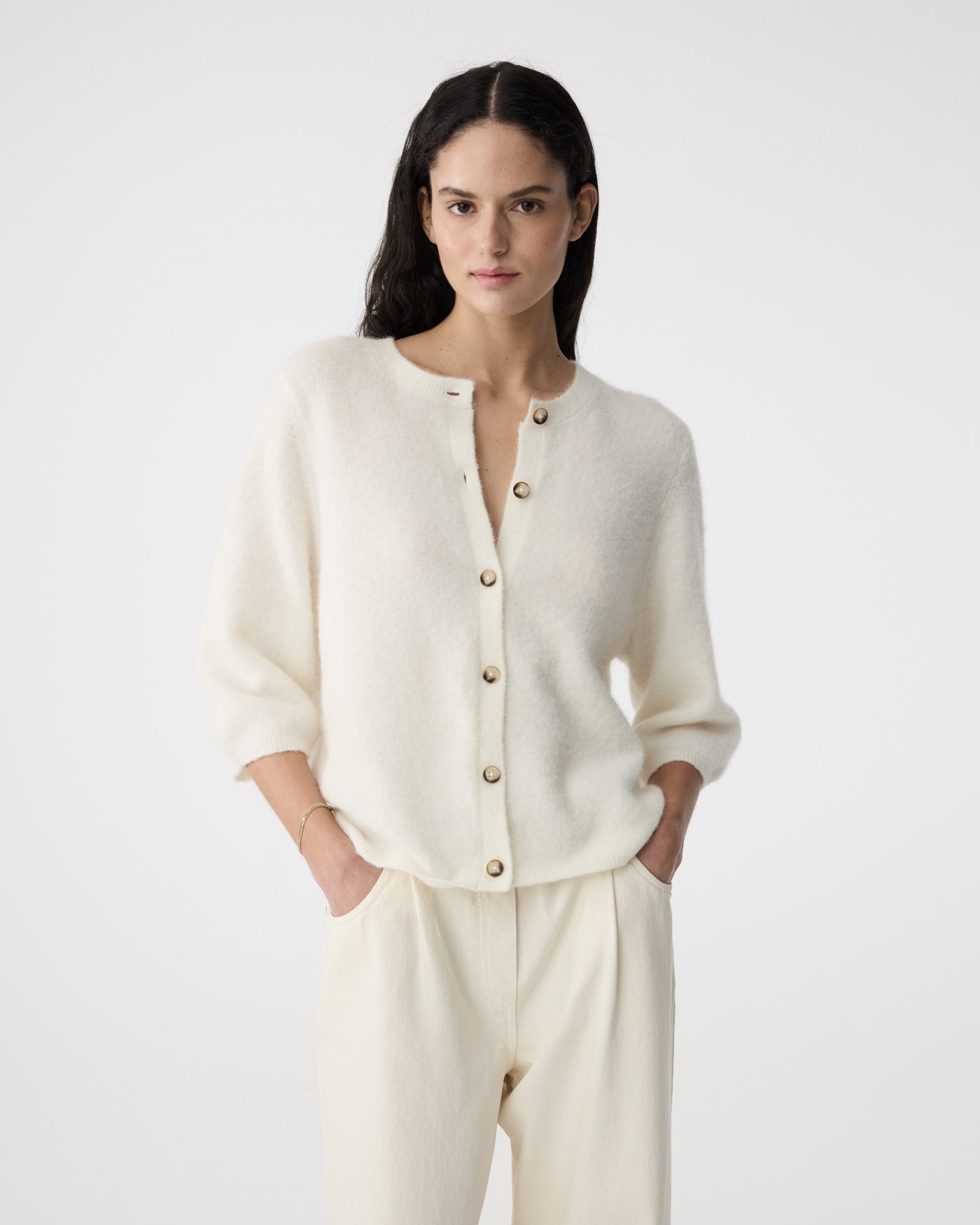 KNIT-TED 261P039 Meg Cardigan-Off White