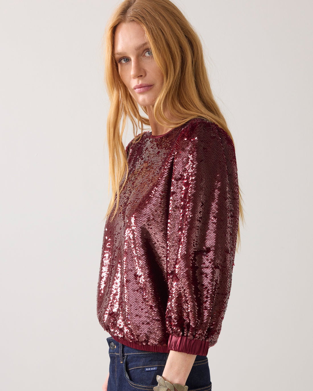 SUMMUM Top van paillettenstof 2s3363-12295 -Merlot