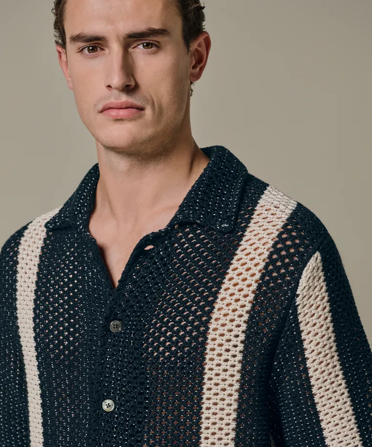 PROFUOMO PPXD10022A Crochet Button Through Polo SS