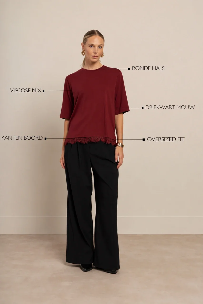 STUDIO ANNELOES 14366 Fiore lace tee-red wine