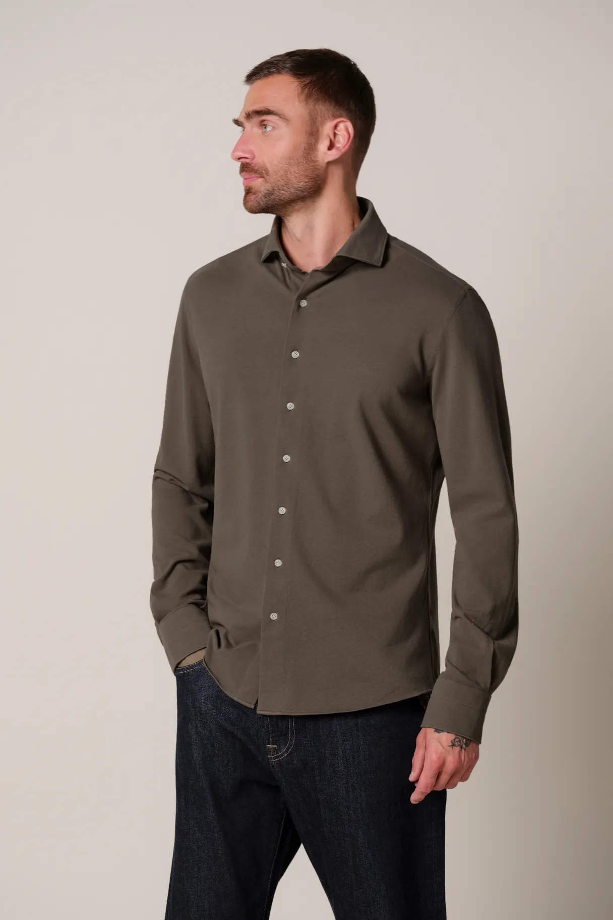 PROFUOMO PPXH30037D Taupe knitted shirt
