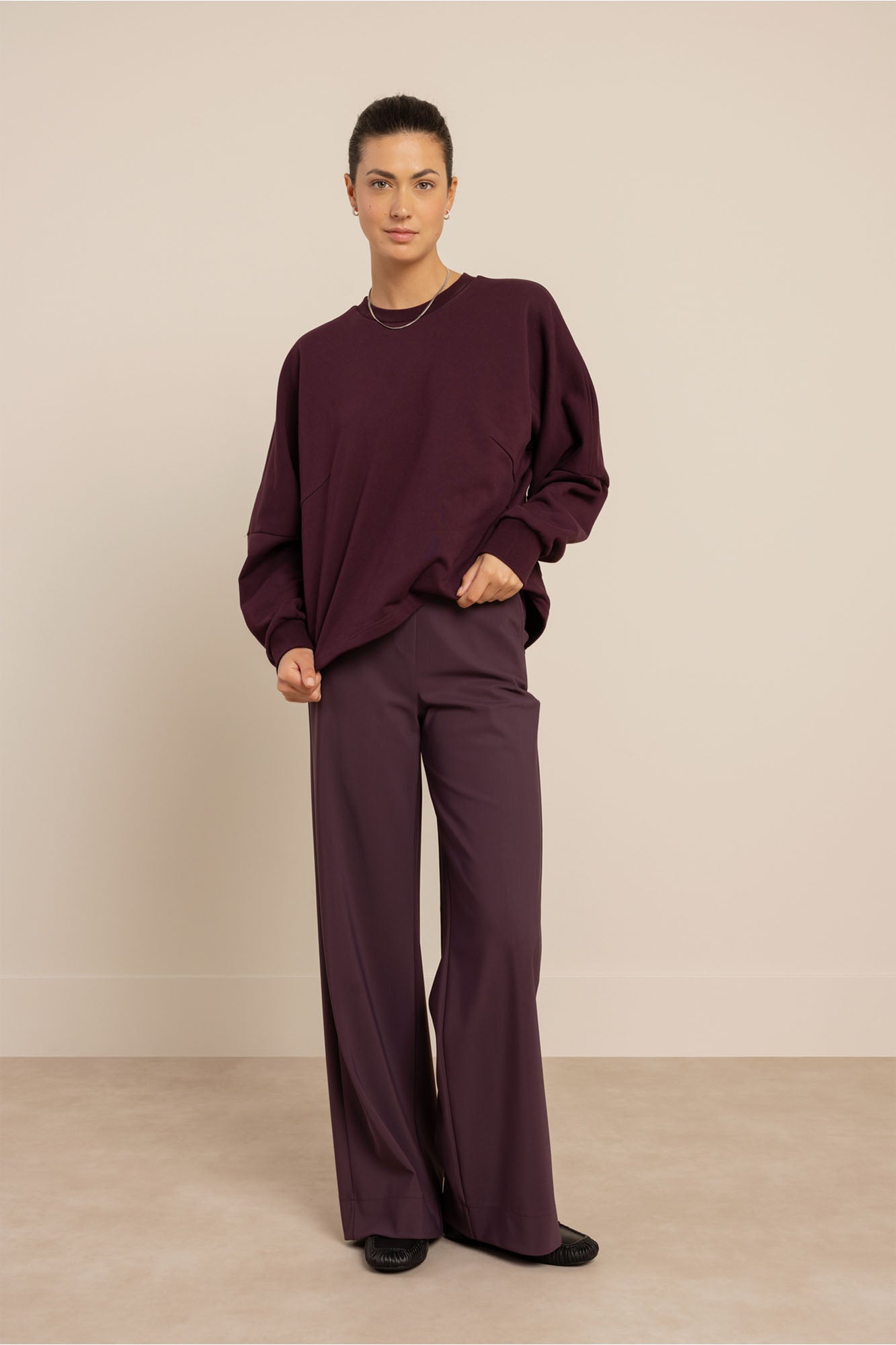 Studio Anneloes 14204 Lexie bonded trousers - aubergine