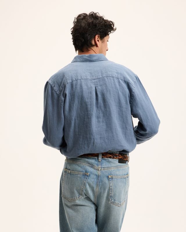 GOOD PEOPLE SOHO Linnen Garment Dye Shirt-MidBlue