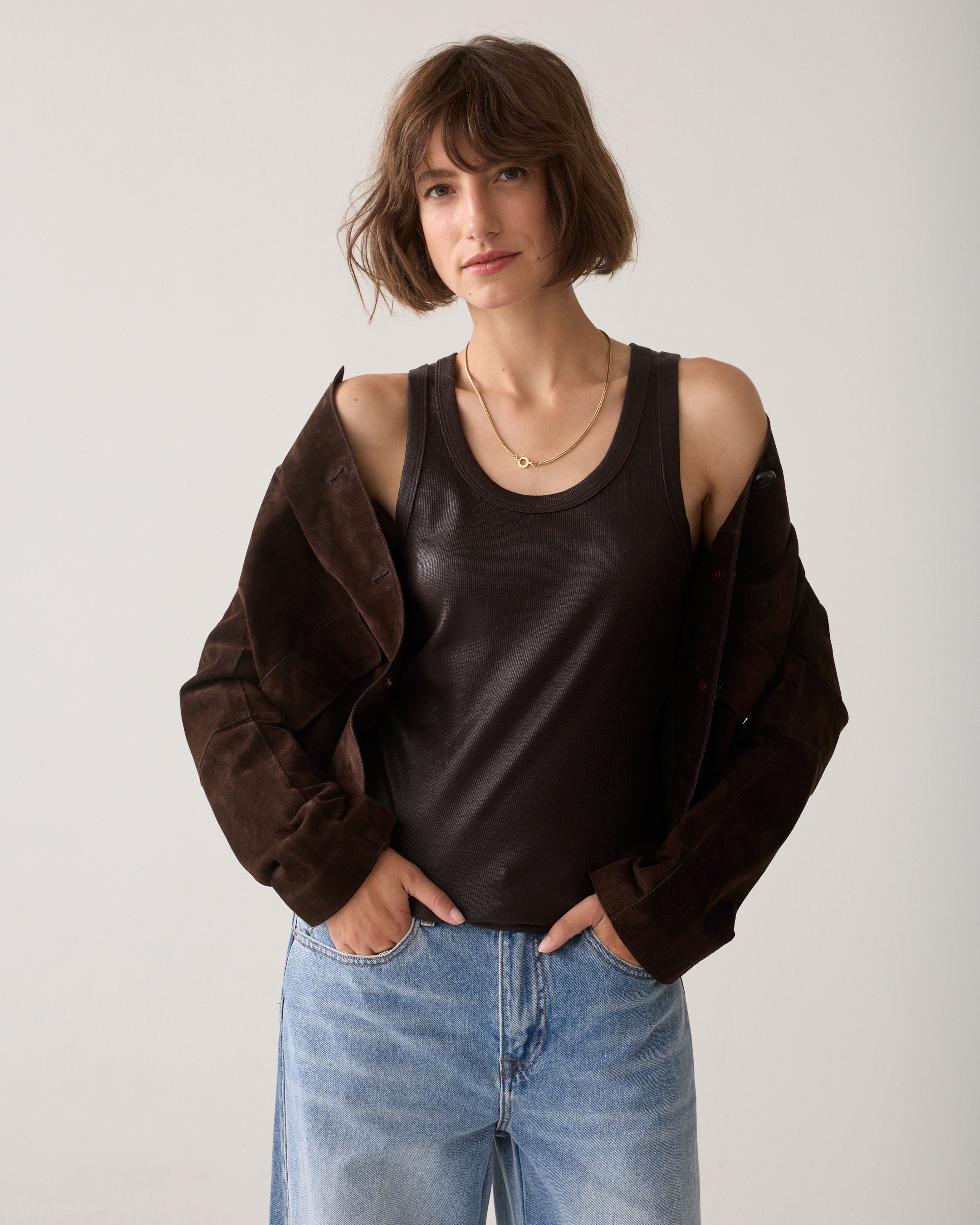 SUMMUM Rib tanktop 3s4873-5138-Dark chocolate