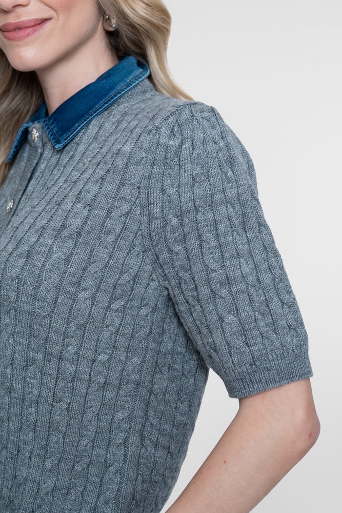 GEISHA 64507-10 CARDIGAN MET DENIM KRAAG-grey melange