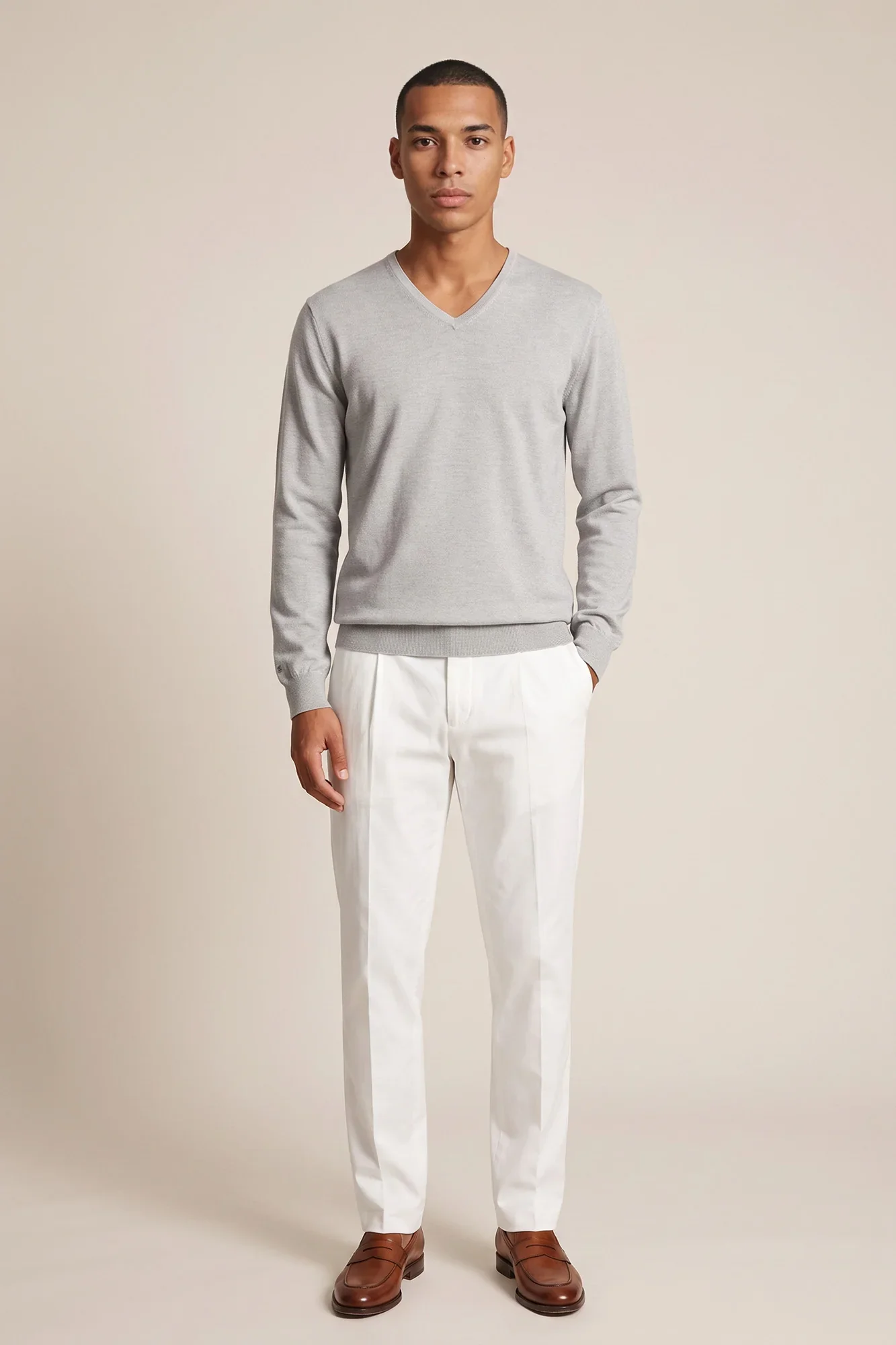 THOMAS MAINE NOS81TM100 V-neck - light grey