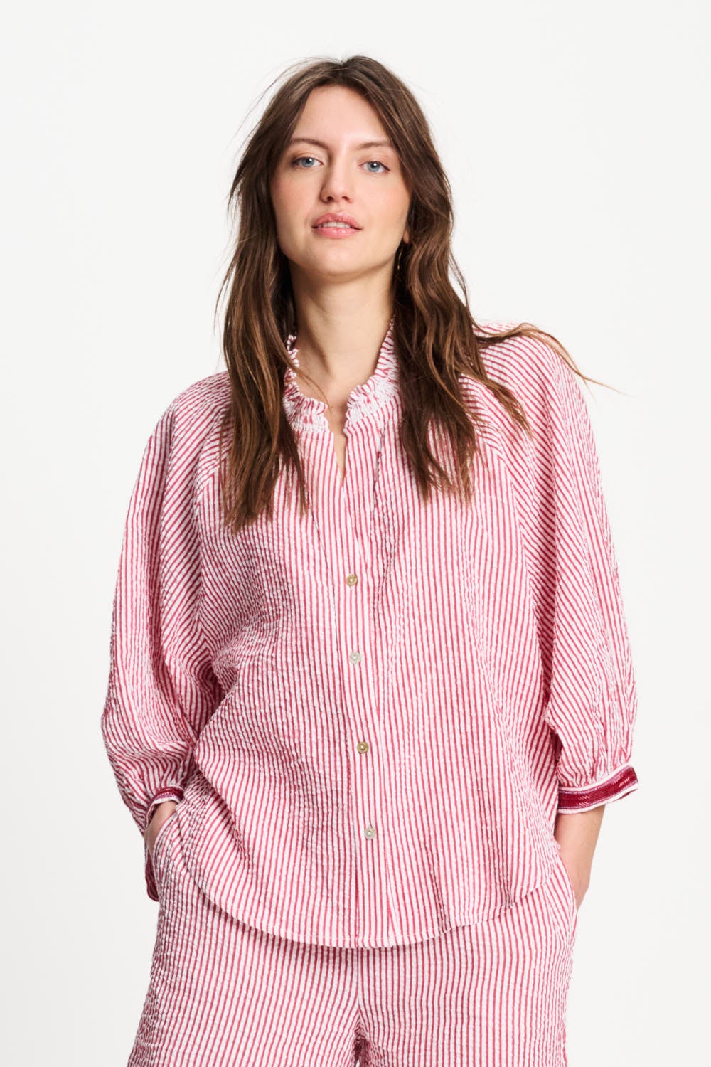 POM Amsterdam SP9585 BLOUSE Seersucker Stripe-Red