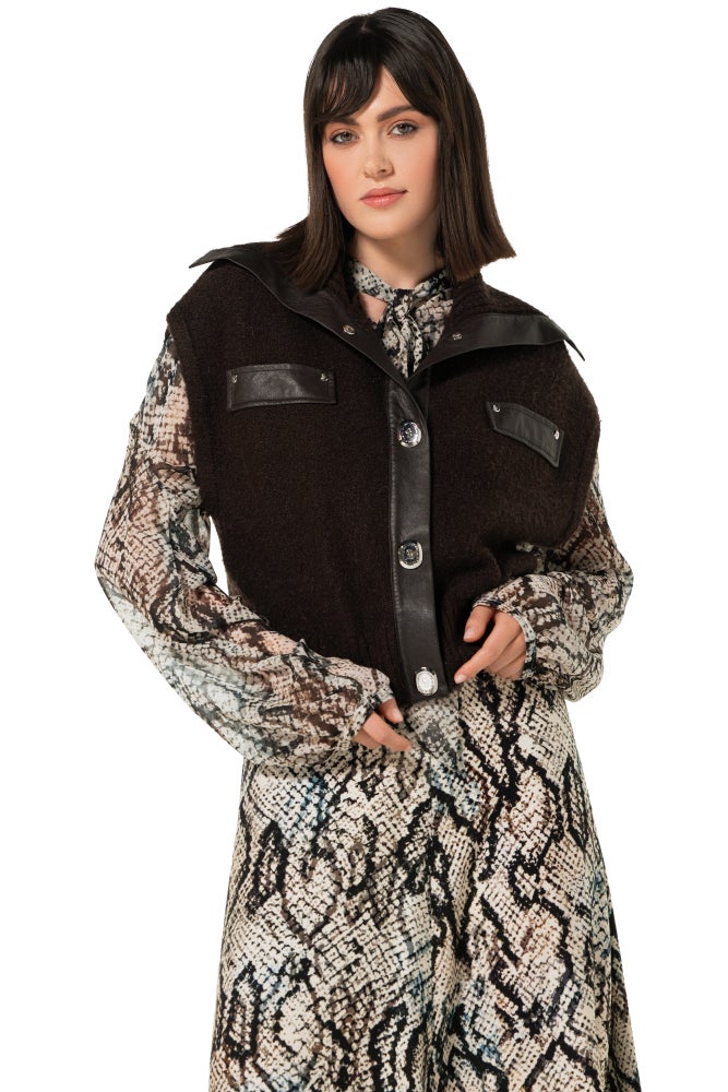 CarolineBiss 4223/30 Cardigan trui met vegan leather details