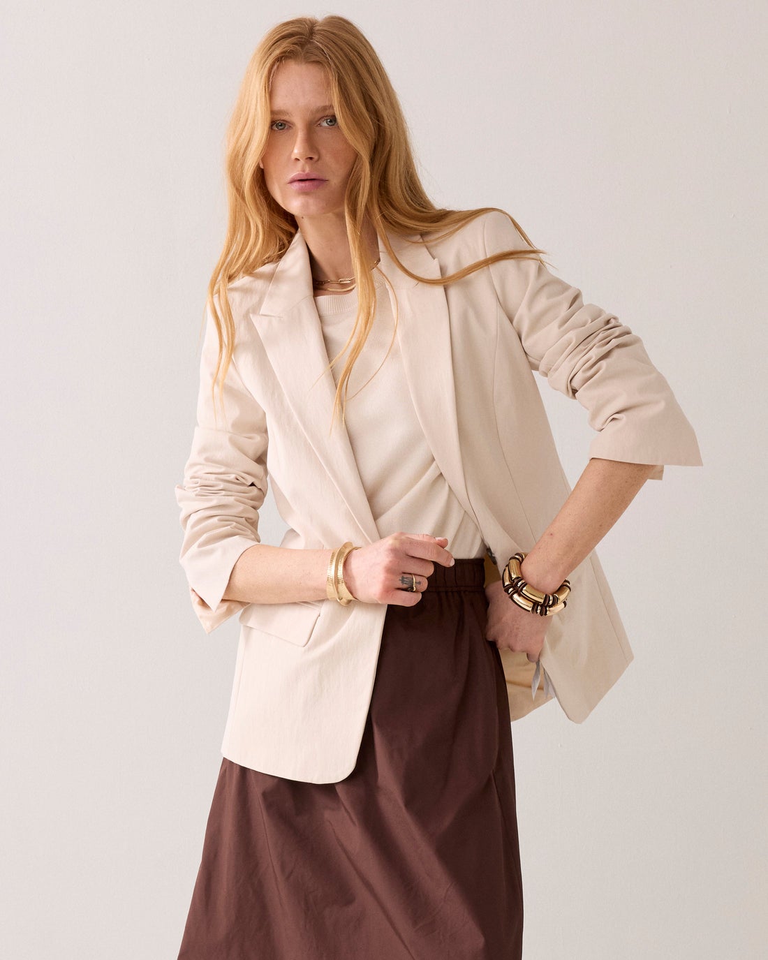 SUMMUM 1s1299-12365  getailleerde blazer katoenblend-Ivory