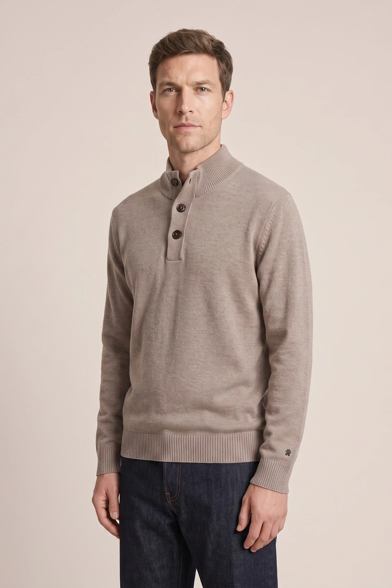 THOMAS MAINE 6284TM900 Pullover met knopen - taupe melange